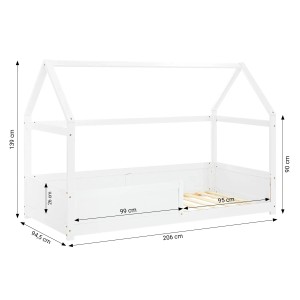 Weißes Homestyle4u Kinderbett Hausbett 90x200 cm mit Rausfallschutz und Lattenrost.
