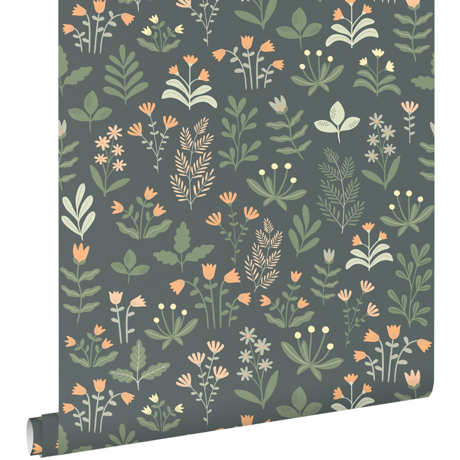 ESTAhome Tapete Feldblumen Graugrün und Orange 50 x 900 cm günstig online kaufen