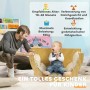 AIYAPLAY 3-in-1 Klettergerüst mit Tisch und Kissen für Kinder, aus Holz, mit Erwachsenem und Kind.