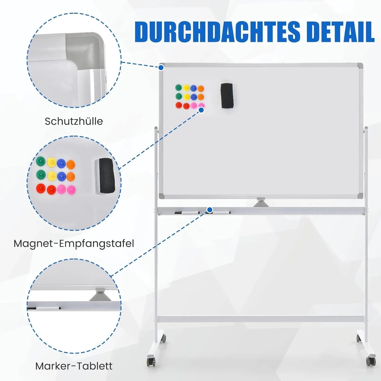 Costway Doppelseitiges Mobiles Whiteboard mit Rollen Weiß 120 x 80 cm_5
