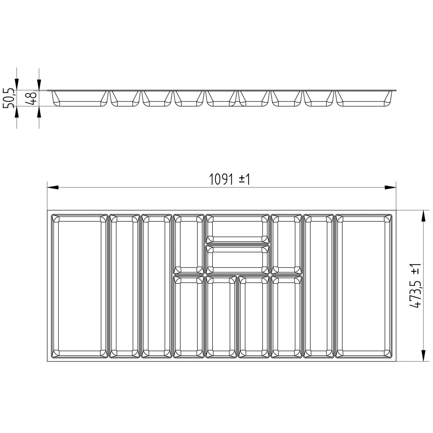 SOTECH ORGA-BOX-3 Besteckeinsätze Tiefe 473 mm Höhe 50,5 mm Silbergrau Schubladeneinsätze Breite 1091 mm_6