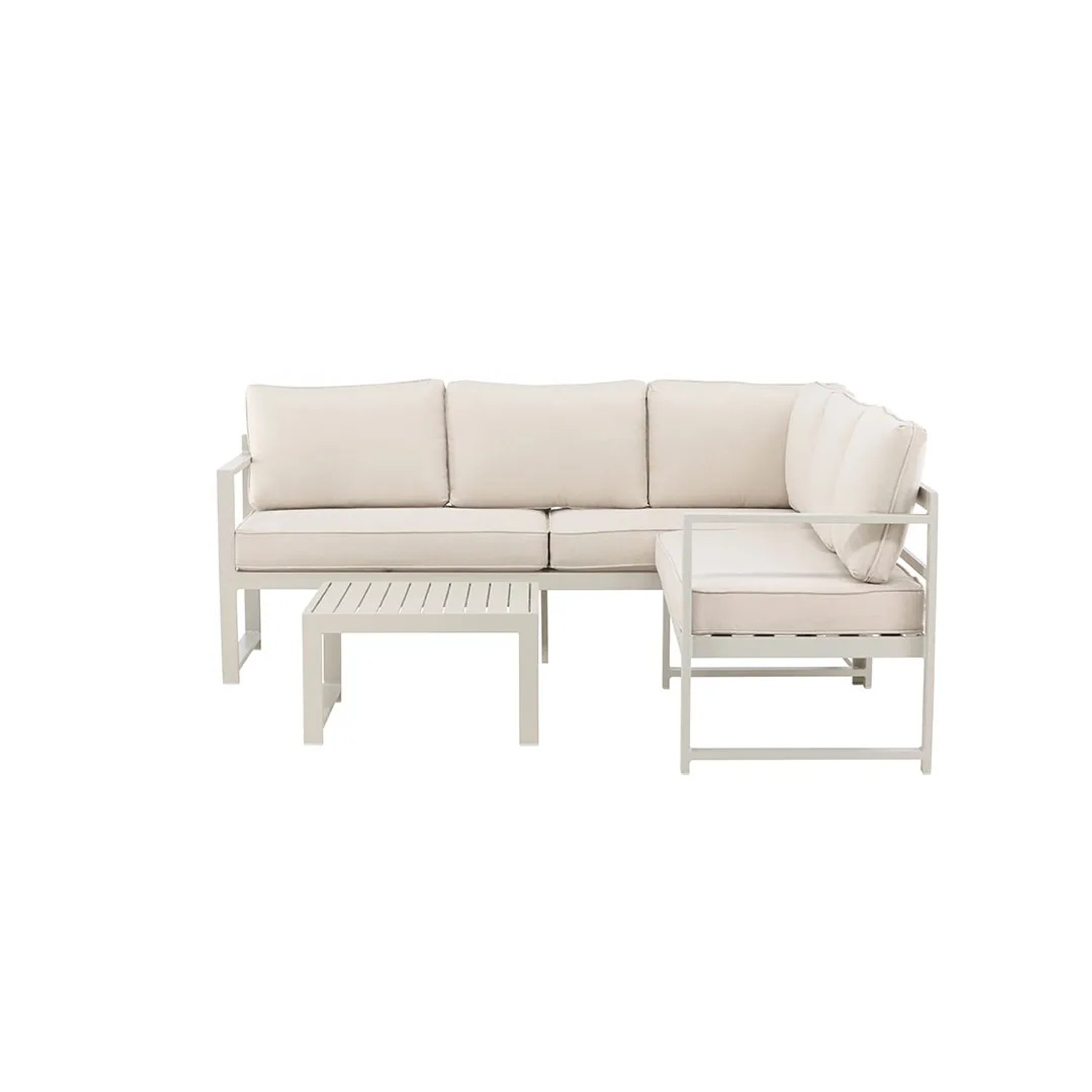 ebuy24 Salvador 1 Ecksofa 1 Couchtisch Beige Tisch cm H35xB65xT65 Sofa cm H69xB118/190xT61