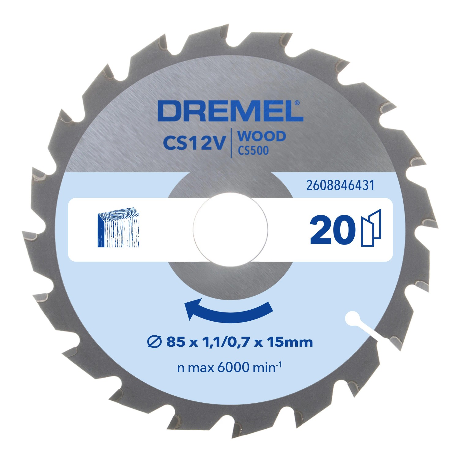 Dremel Holz-Kreissägeblatt CS500, Ø 85mm für saubere Holzschnitte.
