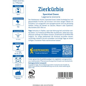 Kiepenkerl Zierkürbis Speckled Swan Saatgut: Dunkelgrüne, hell gesprenkelte Kürbisse.