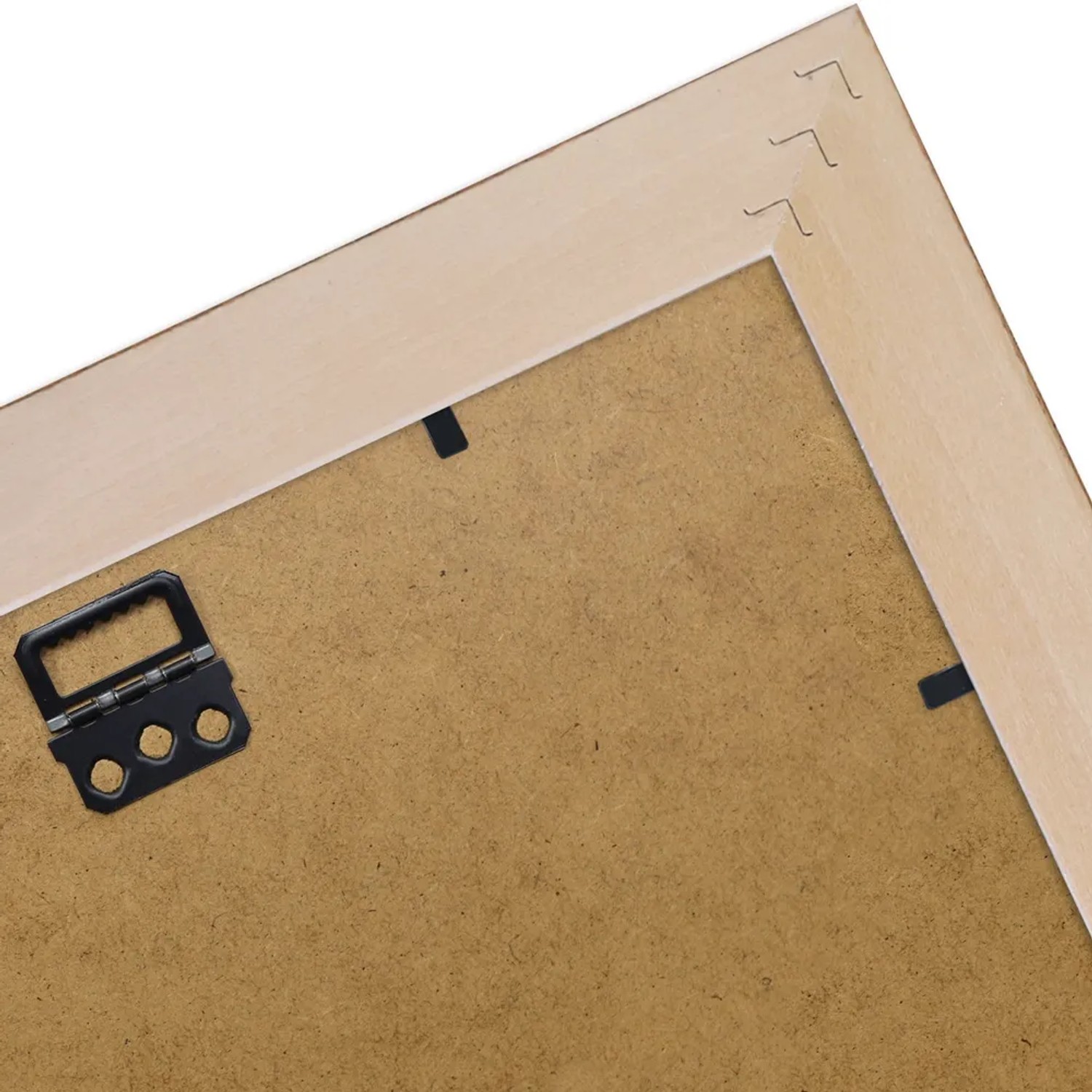 Rückseite des Holz-Bilderrahmens H450 in Metall-Optik, 40x50 cm, mit Aufhängung für Hoch- und Querformat.