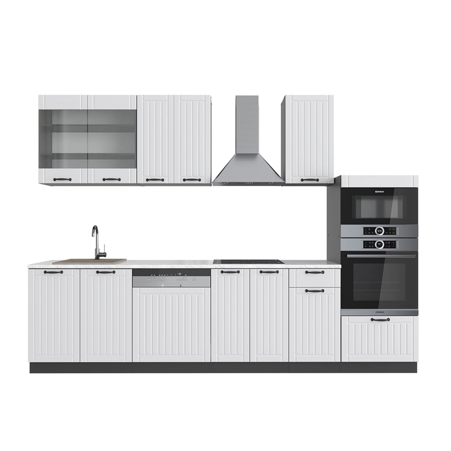 Vicco Fame-Line Küchenzeile Weiß Landhaus/Anthrazit 300 cm mit HochschrankA günstig online kaufen