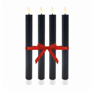 Relaxdays LED Stabkerzen 4er Set Echtwachs Schwarz Warmweiß Flackernd mit Timerfunktion 25 cm x 2 cm