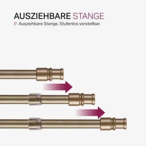 Bestlivings Cafehausstange in Mattgold, ausziehbar von 125 bis 225 cm, für Gardinen.
