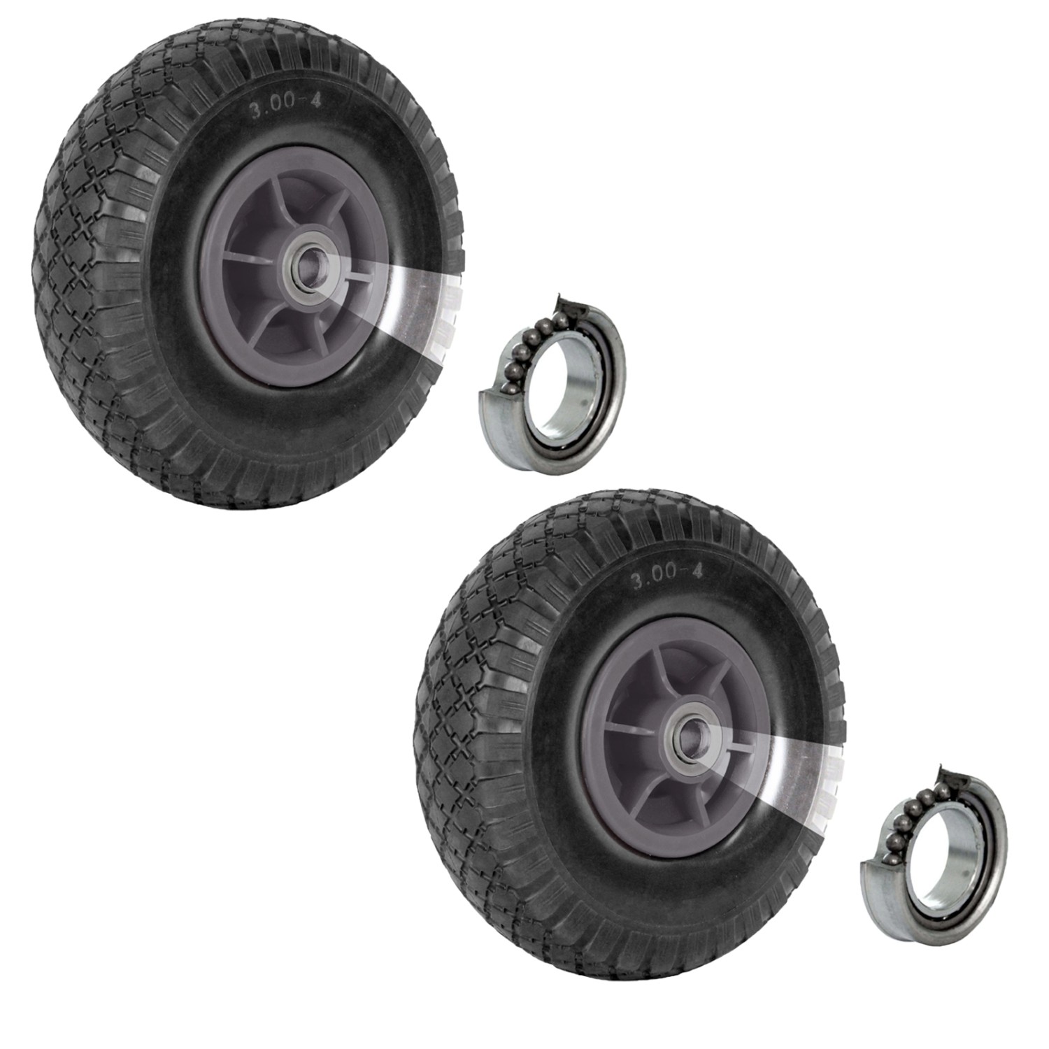 TRUTZHOLM 2x Sackkarrenrad 260x85mm 3.00-4 Nabenlänge 60mm Versetzt Grau