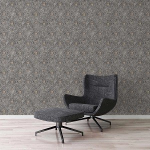 Nostalgische, graue Jugendstil Vliestapete mit Art Deco Muster im Vintage Look an der Wand.