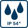 Symbol IP54 Schutzart für Bosch Akku-Radio GPB 18V-3SC: Schutz gegen Staub und Spritzwasser.