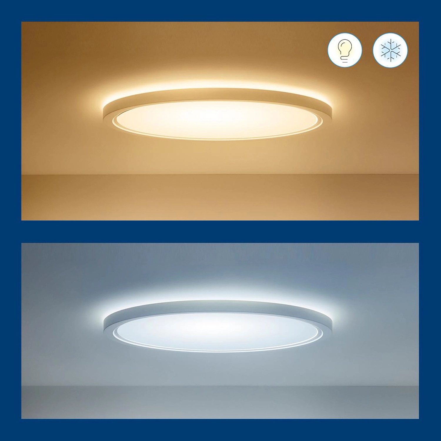 Weiße WiZ SuperSlim LED Deckenleuchte mit warmweißem und kaltweißem Licht, Ø 55cm.