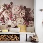 Fototapete mit Rosen in Rosa, Grün und Weiß, 4,00 m x 2,70 m, für eine blumige Wandgestaltung.