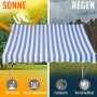 Outsunny Klemmmarkise, blau-weiß gestreift, mit UV- und Regenschutz.