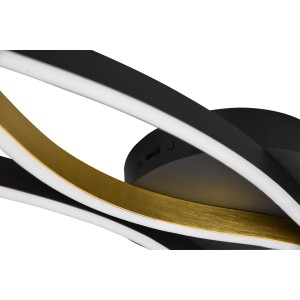 Moderne LED-Deckenleuchte Blaze in Messing-Schwarz, dimmbar und mit einstellbarer Lichtfarbe.