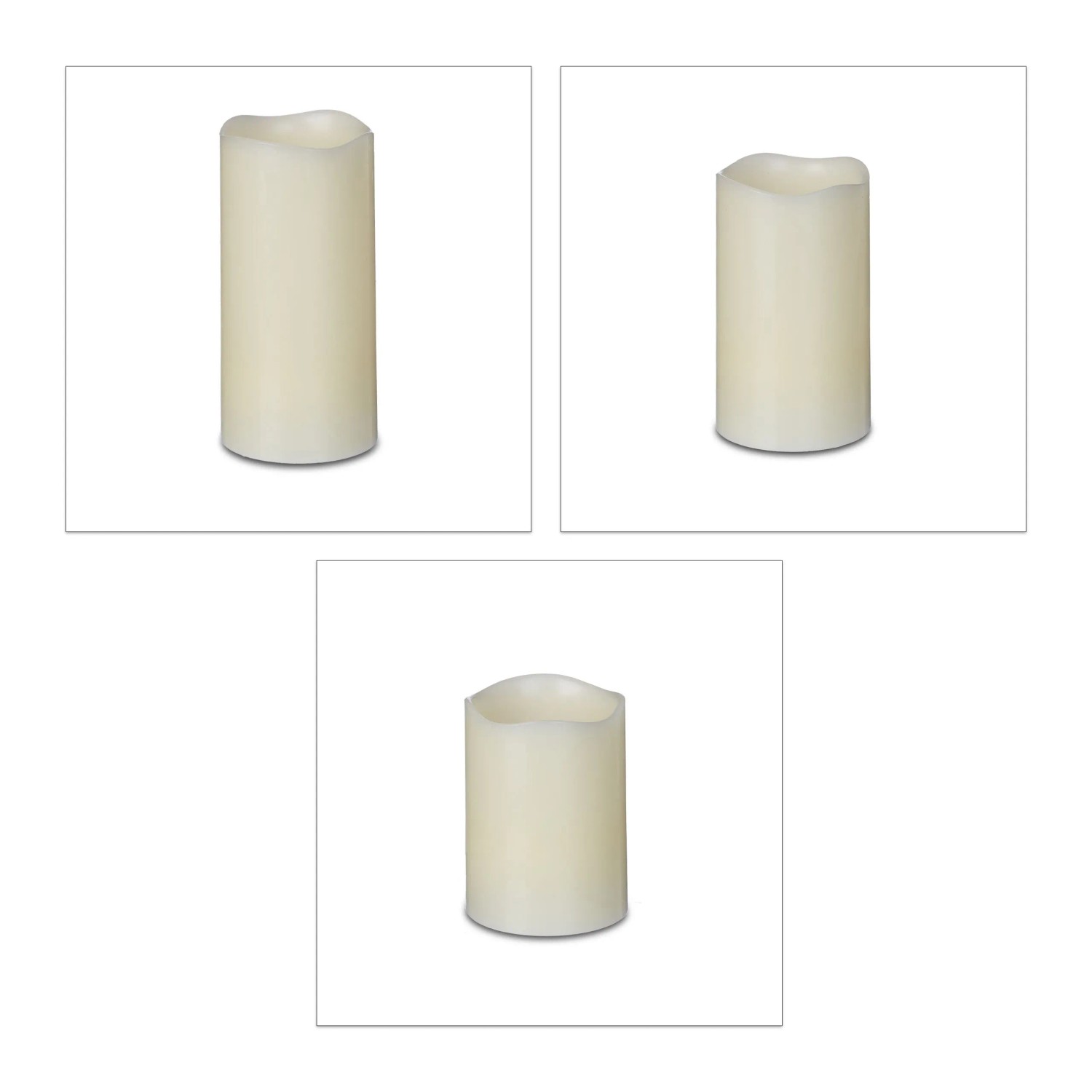 Relaxdays LED Kerzen 3er Set Echtwachs Cremefarben Flammenlos 15,5 cm x 7 cm x 7 cm