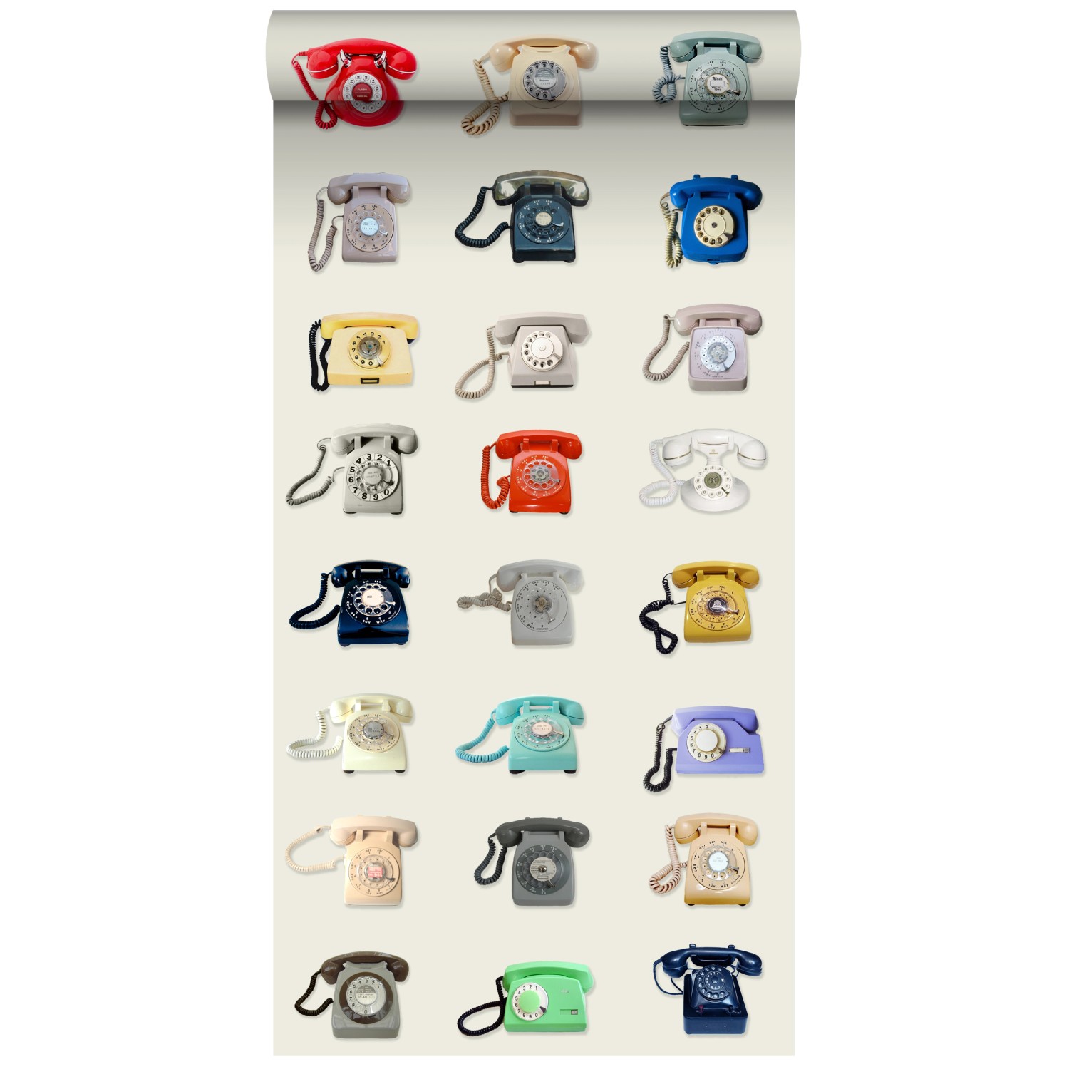 ESTAhome XXL-Vliestapete Retro-Telefone Beige Grau Rot und Blau 50 x 900 cm günstig online kaufen
