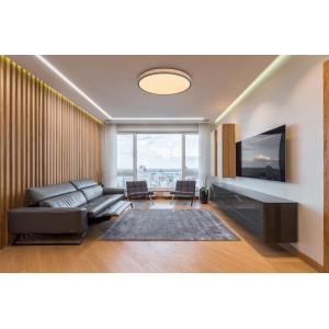 Moderne LED-Deckenleuchte Doro, graphitfarben, 60 cm Durchmesser. Dimmbar und mit Fernbedienung.