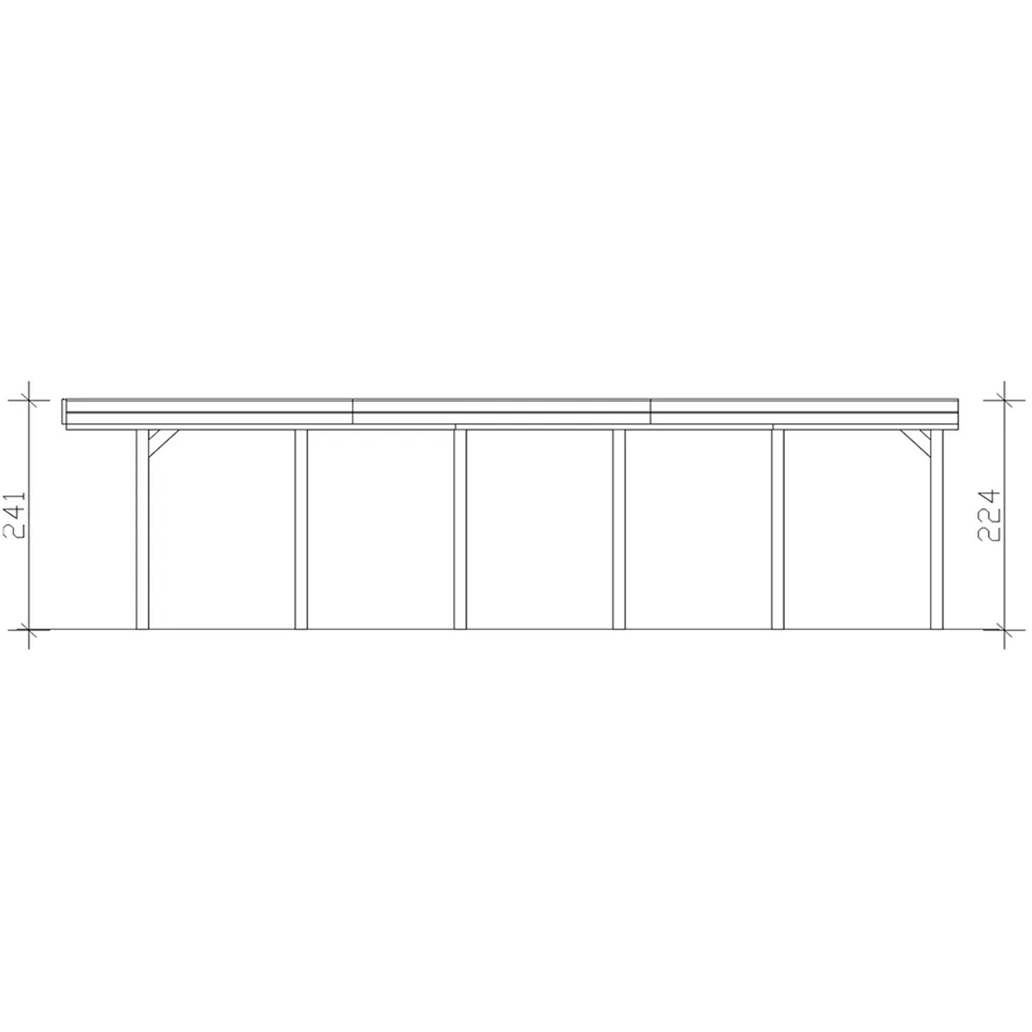 Skizze Carport Friesland Schiefergrau 314x860cm mit Aluminiumdach, Seitenansicht mit Höhenangaben.