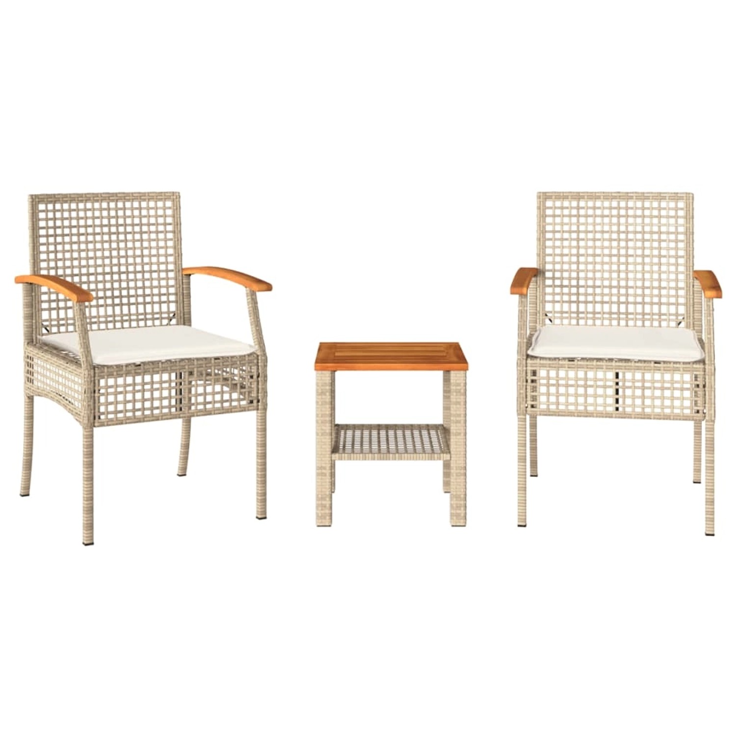 vidaXL 3-Tlg Bistro-Set mit Kissen Beige Poly Rattan Akazienholz 366261