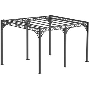 Schwarze, pulverbeschichtete Eleo Pergola Sardegna aus Metall, Pavillon für Garten und Terrasse.