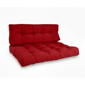 Rotes Beautissu Style Palettenkissen-Set: Sitzkissen 120x80x15cm und Rückenlehne, gesteppt, für Innen & Außen.