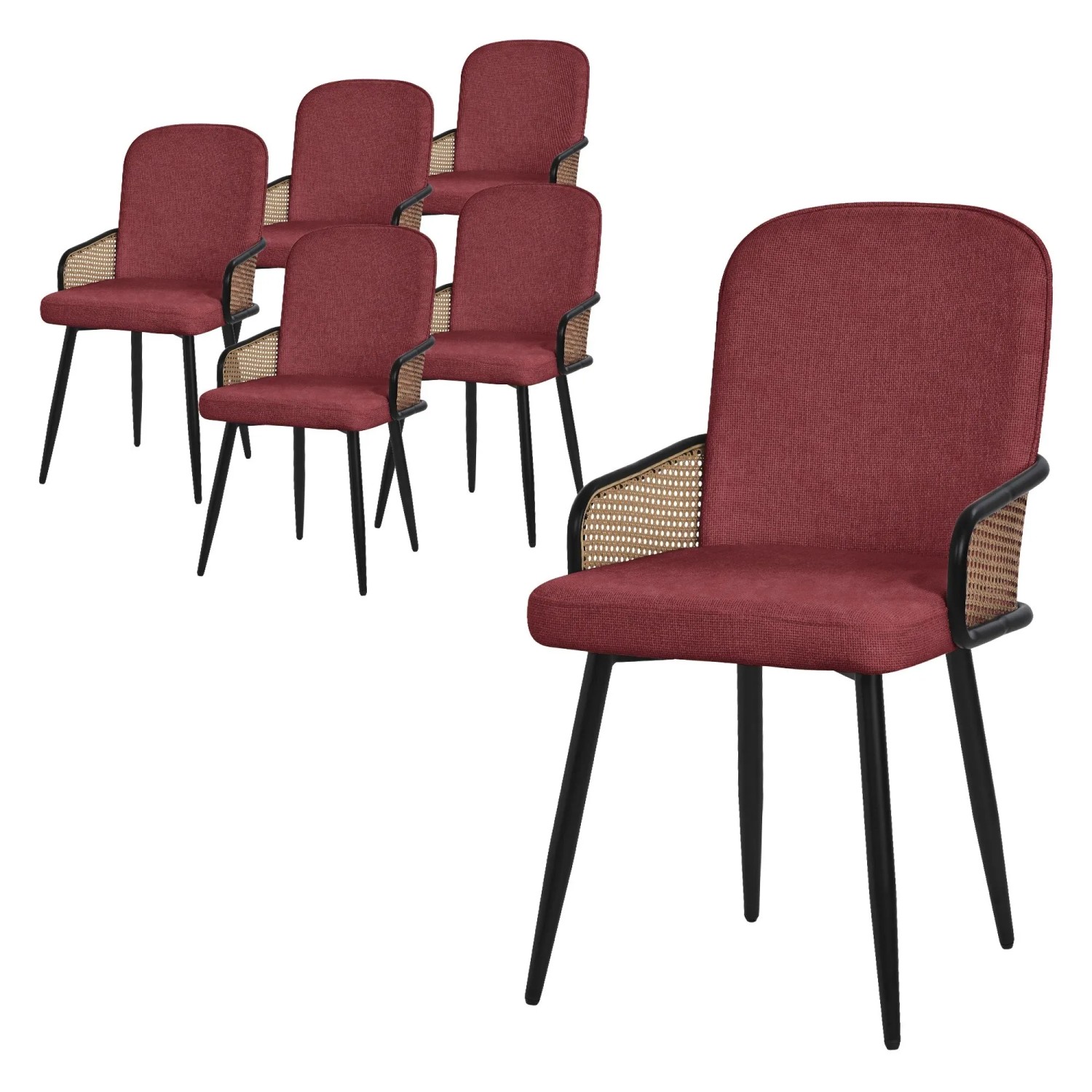 ML-Design Esszimmerstühle 6Er Set Rot mit Stoffbezug Rattan-Optik