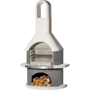 Buschbeck Gartengrillkamin Stockholm, zweifarbig mit Holzlagerfach und Grillrost.
