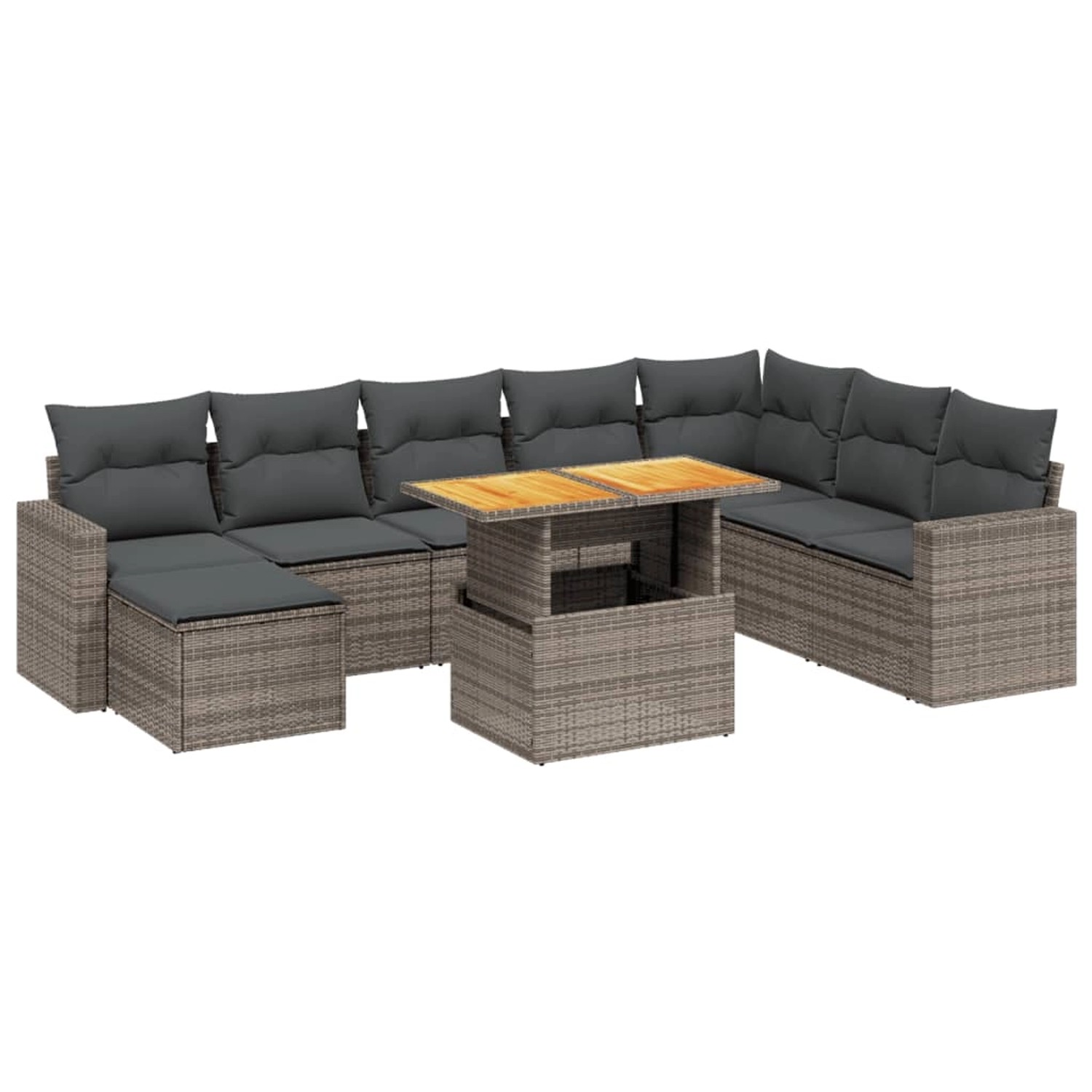 vidaXL 9-Tlg Garten-Sofagarnitur mit Kissen Grau Poly Rattan 3275629 günstig online kaufen