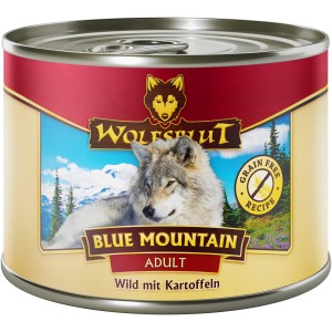 Wolfsblut Blue Mountain Adult Wild Hunde-Nassfutter mit Kartoffeln, 200g Dose.