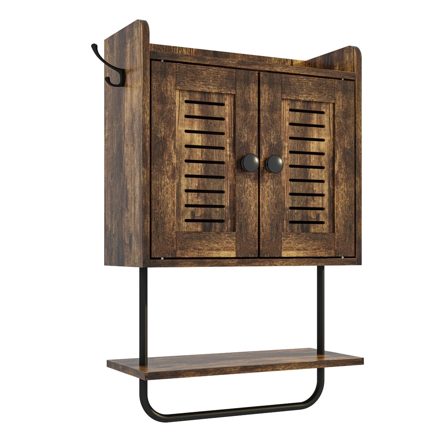 Relaxdays Hängeschrank Holzwerkstoff Kunststoff Vintagebraun Mit Handtuchhalter 61 x 40 x 17,5 cm 4,8 kg