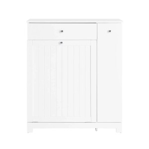 SoBuy Badezimmerschrank mit 2 Wäschekörben und Ausziehfach Wäscheschrank Weiß 78x90x38cm BZR214-W