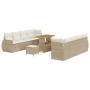 Beiges 11-tlg. vidaXL Garten-Sofa-Set aus Poly Rattan mit Tisch und Hockern.