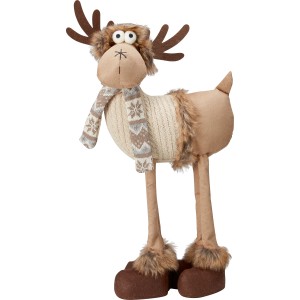 Dekoratives Stoff-Rentier, 63 cm, mit Mütze und Schal, Weihnachtsdekoration für den Innenbereich.