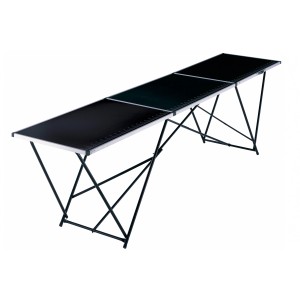 LUX Multifunktionstisch mit schwarzer Arbeitsplatte und Stahlgestell, ideal als Tapeziertisch.