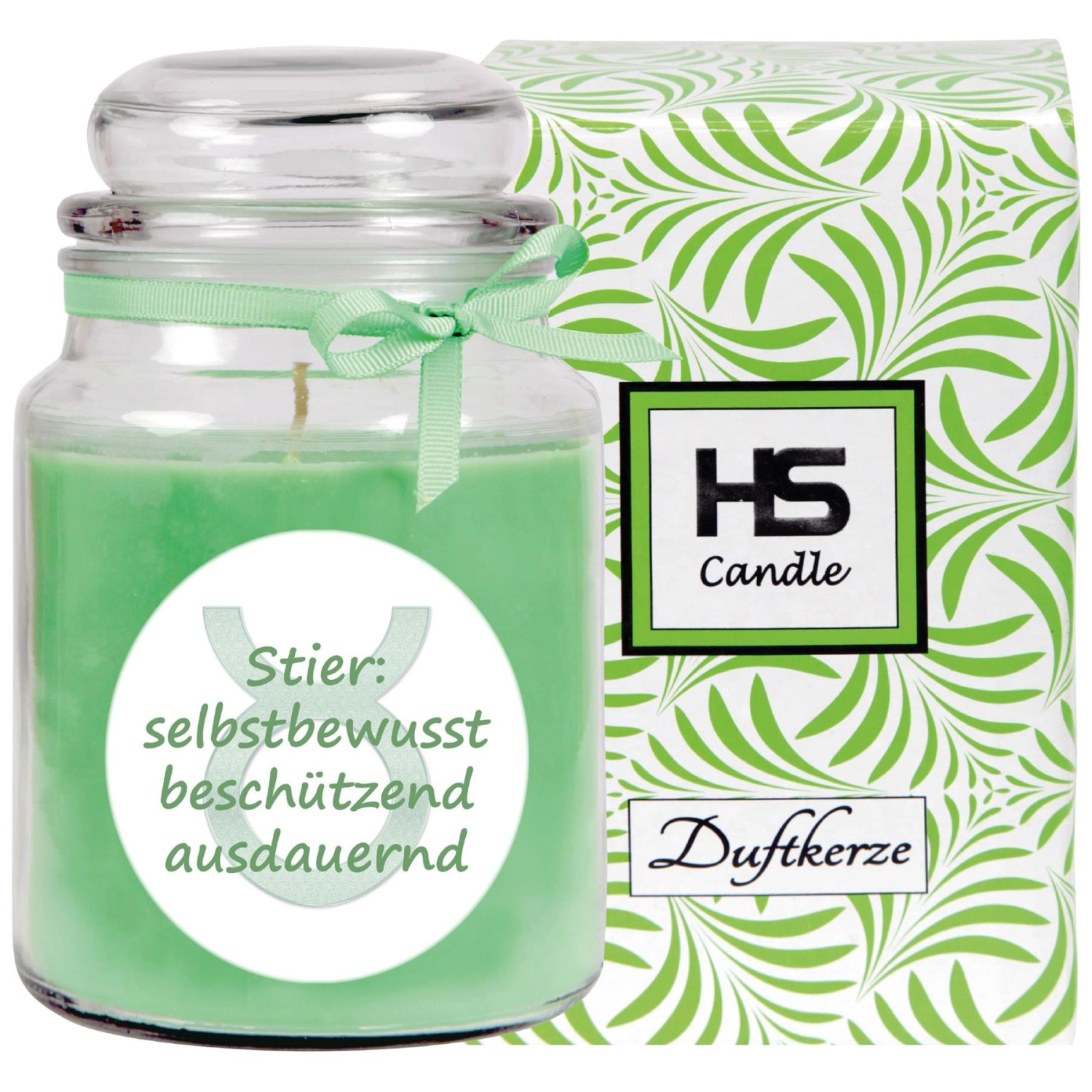 HS Candle Duftkerze Stier im Glas mit Kokos-Limette Duft, Brenndauer 110h.