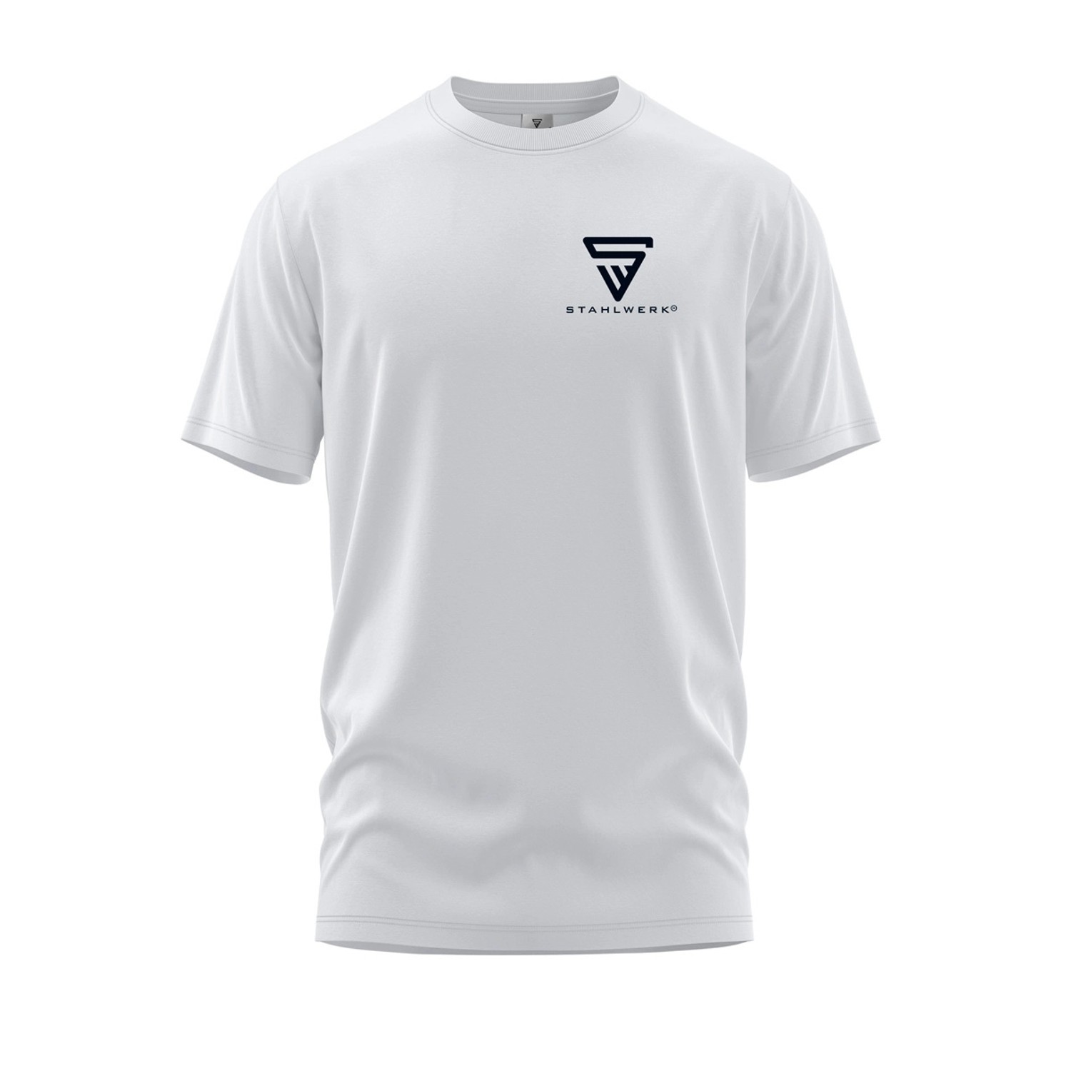 Weißes STAHLWERK T-Shirt, Größe XXL, mit Logo-Print. Arbeitskleidung aus Baumwolle.