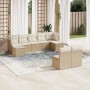 Beige 9-tlg. Garten-Sofagarnitur aus Poly Rattan mit Kissen. Modulare Gartenmöbel für Terrasse und Garten.