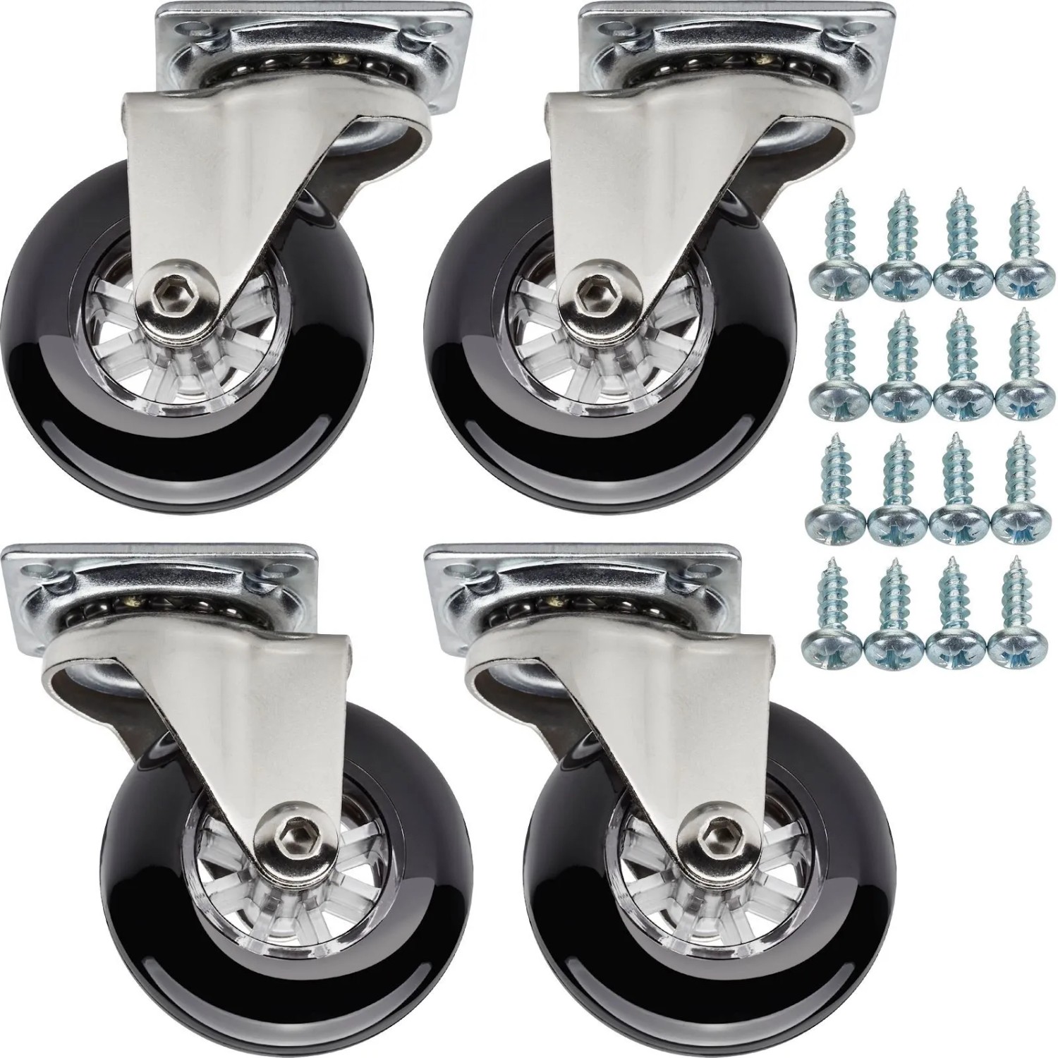 SOTECH 4 Stück Möbelrolle SWIFT Ø50 mm Schwarz Ohne Feststeller inkl. Schraubenset