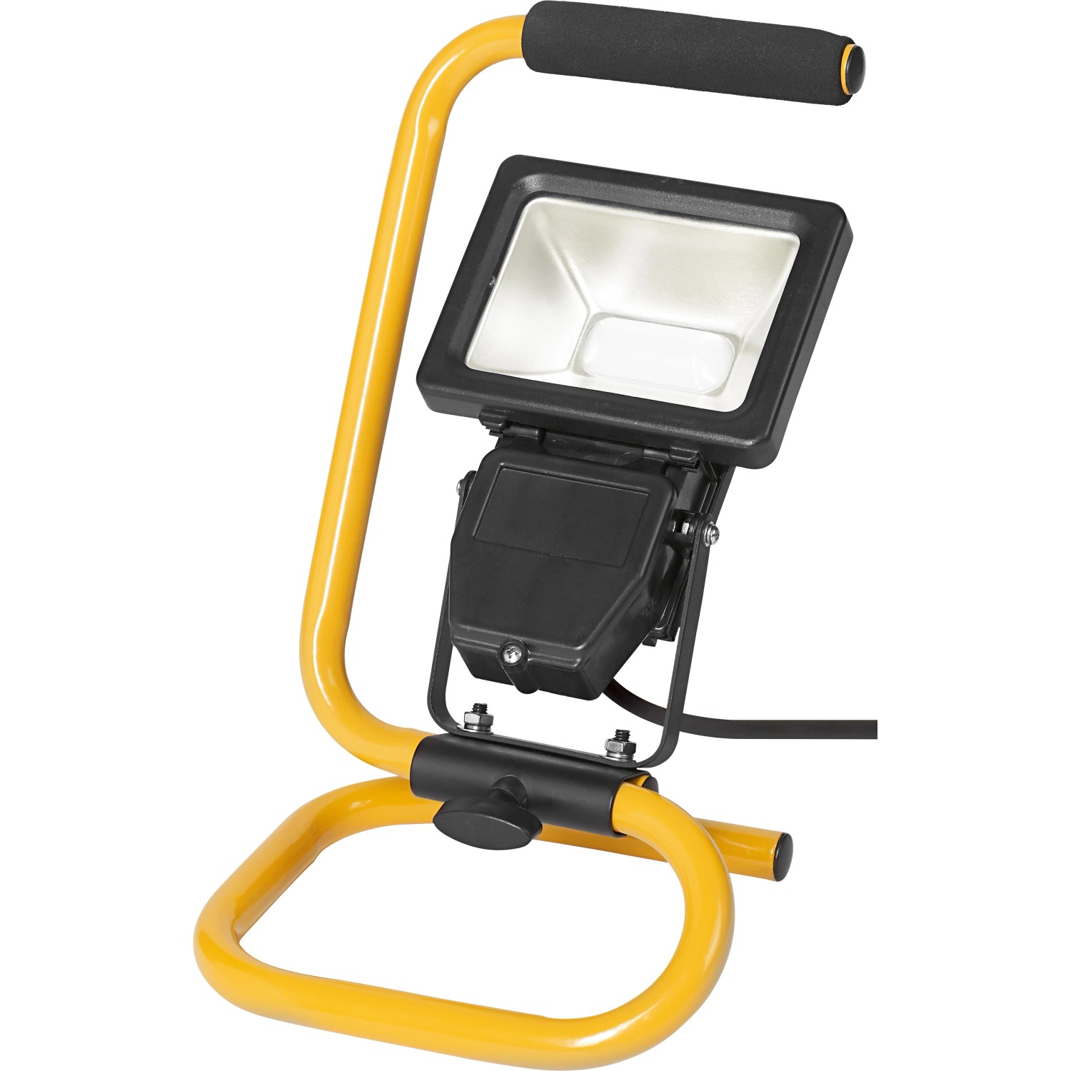 Tragbarer LED-Baustrahler, 10 W, gelbes Stativ, kaltweißes Licht für Baustelle & Werkstatt.