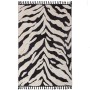 Hochflorteppich Esra Zebra in Schwarz-Weiß mit markantem Streifenmuster, weichem Flor und Fransen. Für Wohnzimmer.