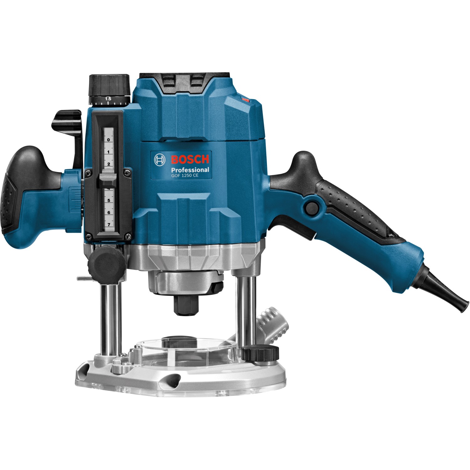 Bosch Professional GOF 1250 CE Oberfräse mit Spanner, blau, für präzise Holzarbeiten.