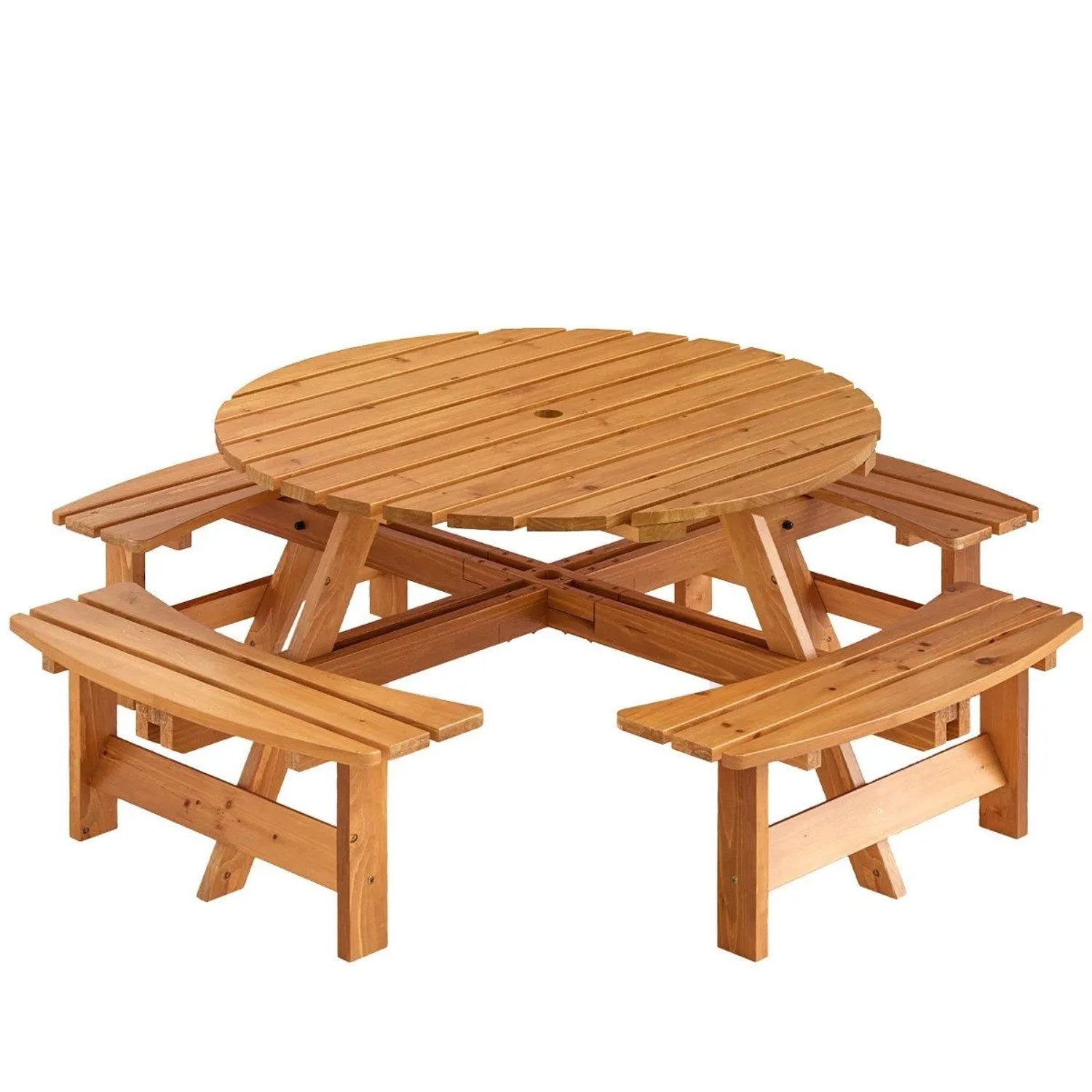 Costway Picknicktisch Set für 8 Personen Gartentisch mit Schirmloch Gelb