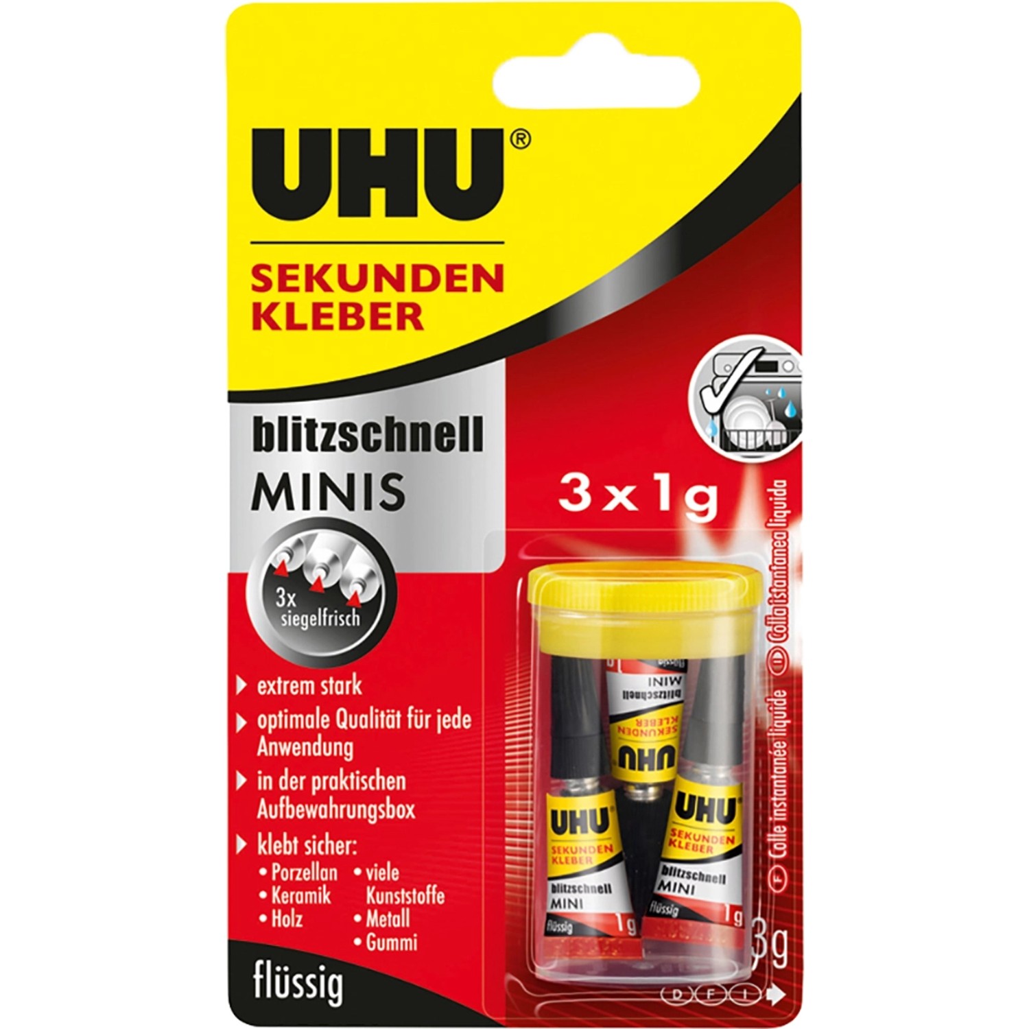 Uhu Sekundenkleber Blitzschnell Mini 3 x 1 g