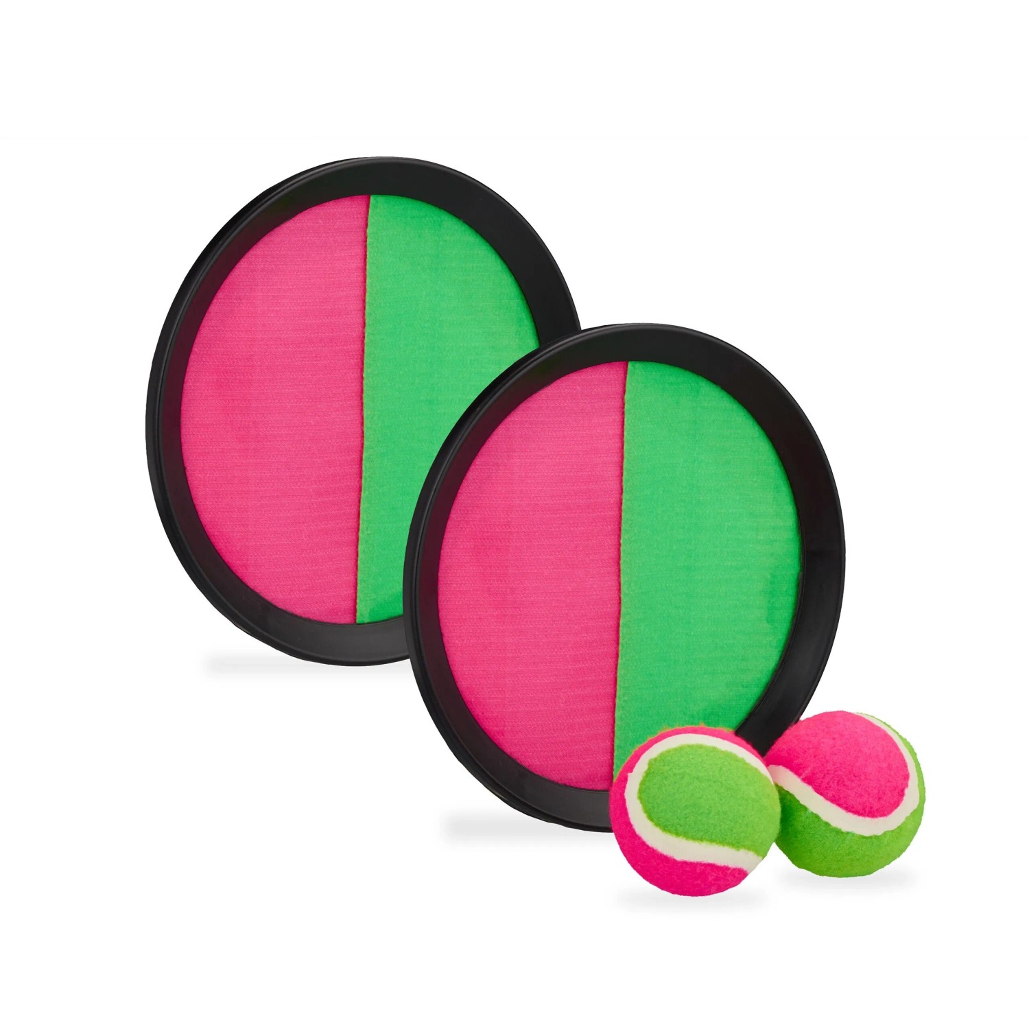 Relaxdays Klettballspiel Set Kunststoff Gummi Pink Grün Verstellbar 2 cm x ø 20,5 cm 0,08 kg