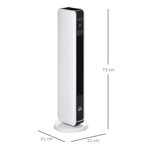 Weißer HOMCOM Heizturm 2200W mit LED-Display, 73 cm hoch. Modernes elektrisches Heizgerät mit Fernbedienung.