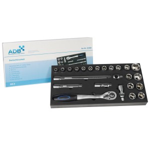 PROREGAL Werkzeugsatz 24-teilig für Werkstattwagen mit Steckschlüsseln und Schaumstoffeinlage.