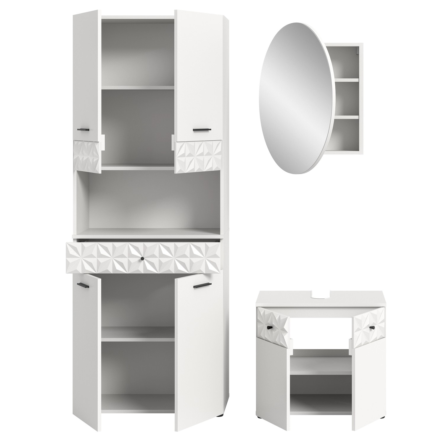 Badkombination Prisma m. Hochschrank Weiß 187 cm x 176 cm x 37 cm 3-tlg._3