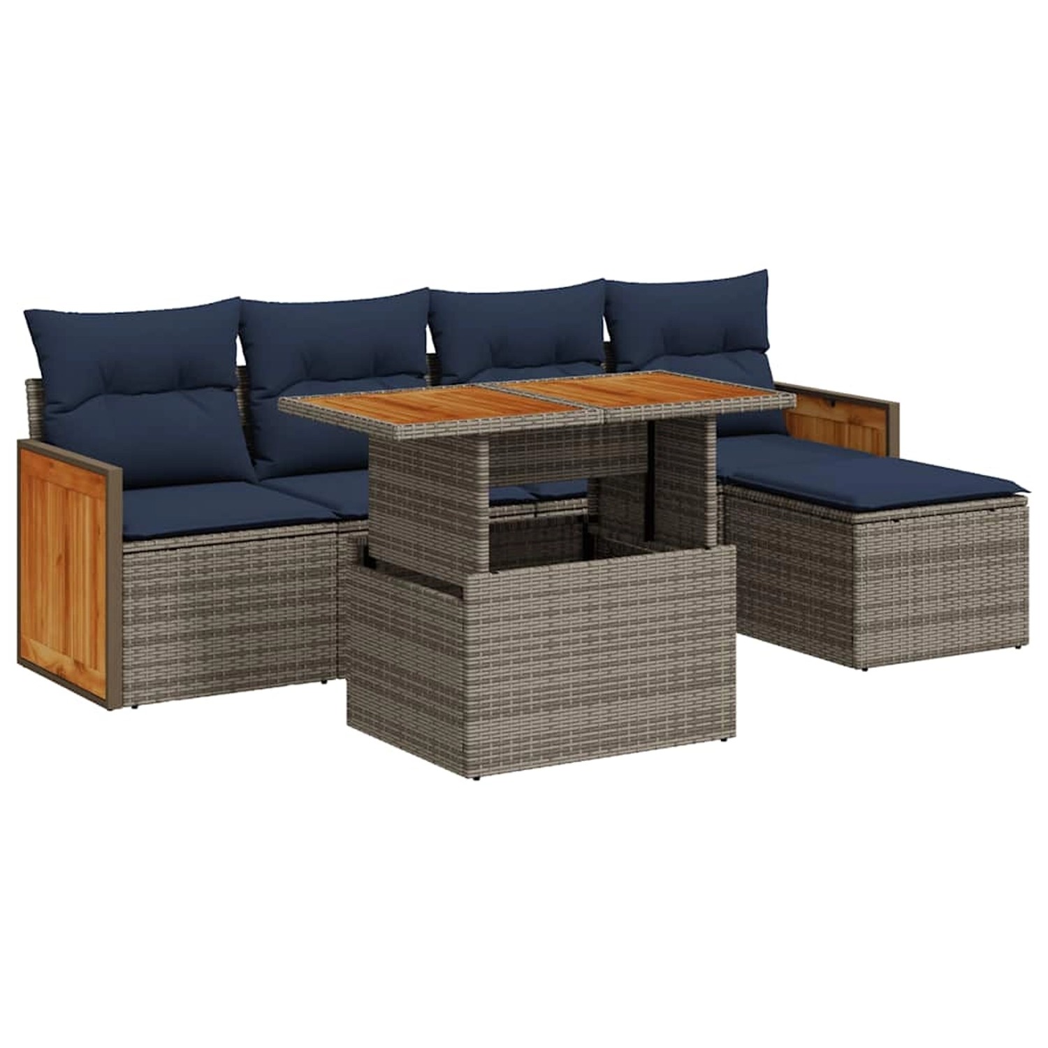 vidaXL 6-Tlg Garten-Sofagarnitur mit Kissen Grau Poly Rattan Akazie 3327701 günstig online kaufen
