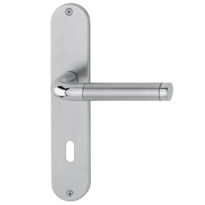 AnsaPro Langschild-Garnitur Rhone, Edelstahl, Türbeschlag mit Ovalbart-Lochung.